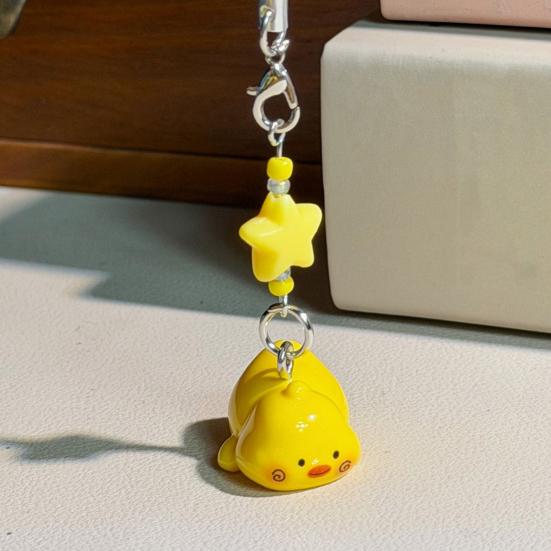 Keychain Pendant Resin Smooth Shiny Mini Size 3D Yellow Chicken Star Bead Design Keyring Bags Mobile Phone