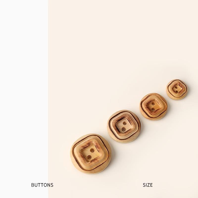 Liaoyuan Square, Baking Feeling Bread Wood Button Retro Log Color Button Design Feeling Two-Eye Button