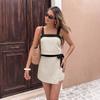 Women Casual Color Block Sleeveless Crop Vest Bow Mini Skirt Two Piece Summer Outfit