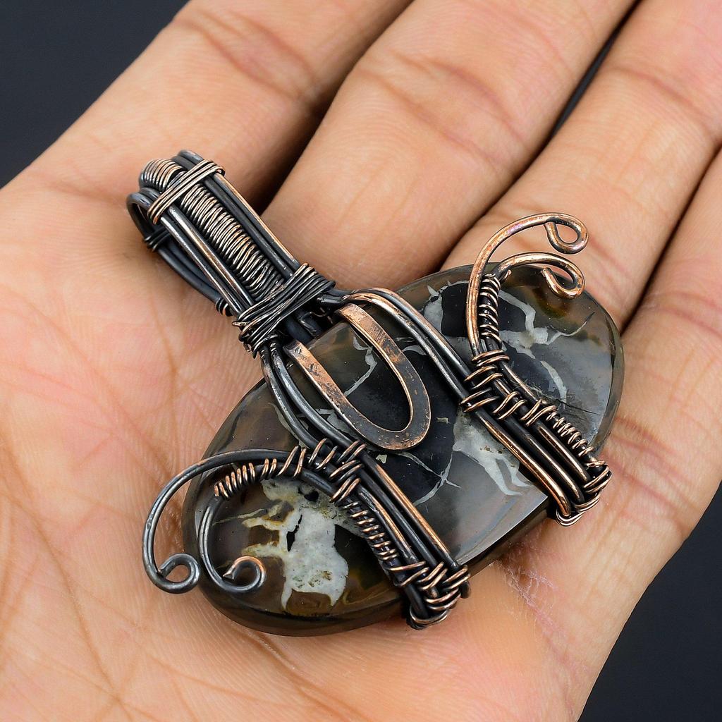 Подвеска с окаменелостью трещины грязи, Ювелирные изделия из драгоценных камней, обернутые медной проволокой 999 пробы, Подвеска ручной работы «Древо жизни», На День благодарения