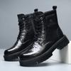 Элегантные простые мужские кожаные ботинки на платформе с высоким верхом и квадратным носком, британские ботинки «Челси» для мужчин, официальная деловая обувь класса люкс, осень