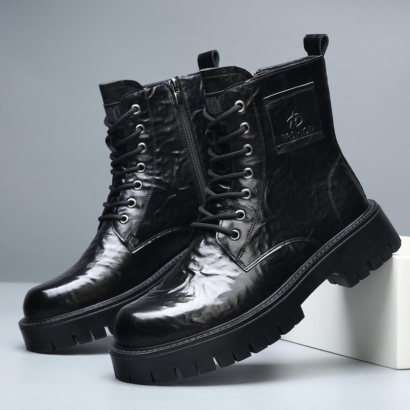 Элегантные простые мужские кожаные ботинки на платформе с высоким верхом и квадратным носком, британские ботинки «Челси» для мужчин, официальная деловая обувь класса люкс, осень