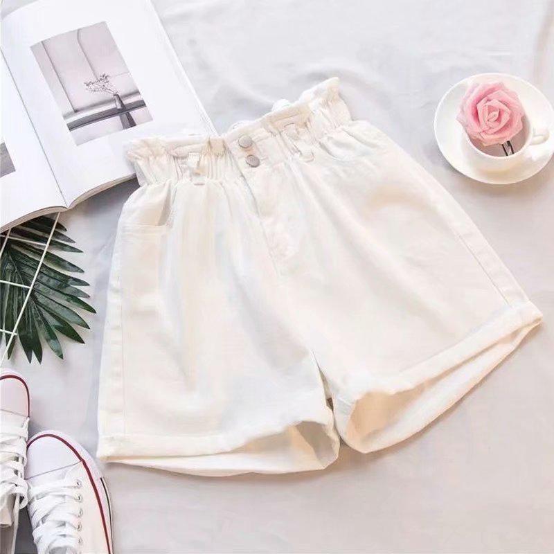 Women's A-line High Waist Denim Shorts - Summer Korean Style, Elastic Waist, Rolled Hem, Loose, Versatile, Slimming, Wide Leg.