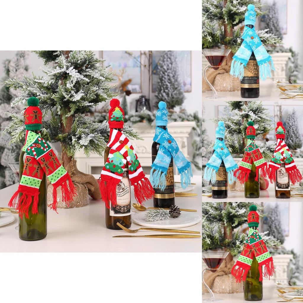 Креативный Рождественский Чехол для Винной Бутылки Вязаный в Стиле Шарфа с Праздничными Дизайнами