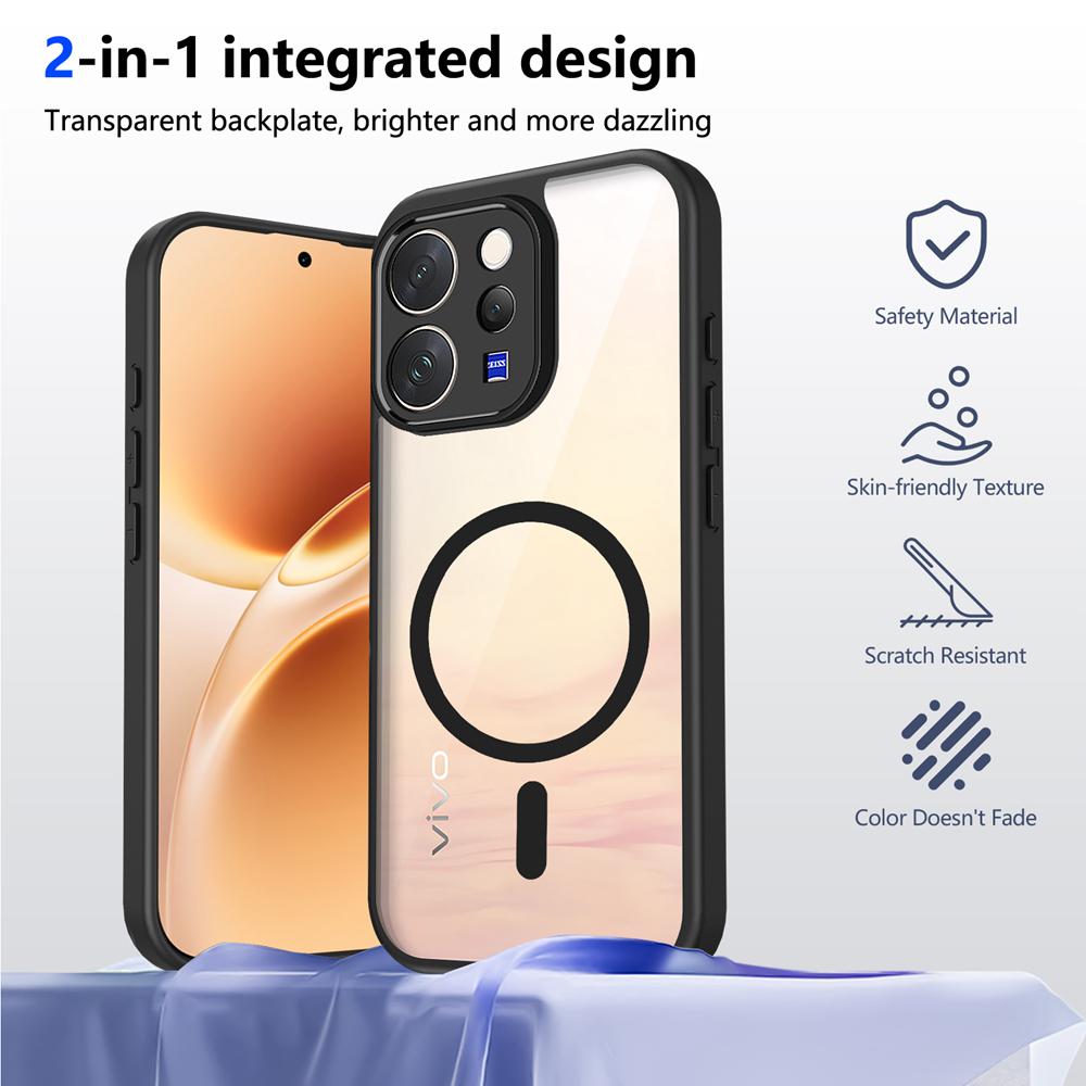 KEYSION Transparent Magnetic Phone Case for VIVO V70 5G Soft Silicone+PC Simple HD Clear Shockproof Back Cover for VIVO V70