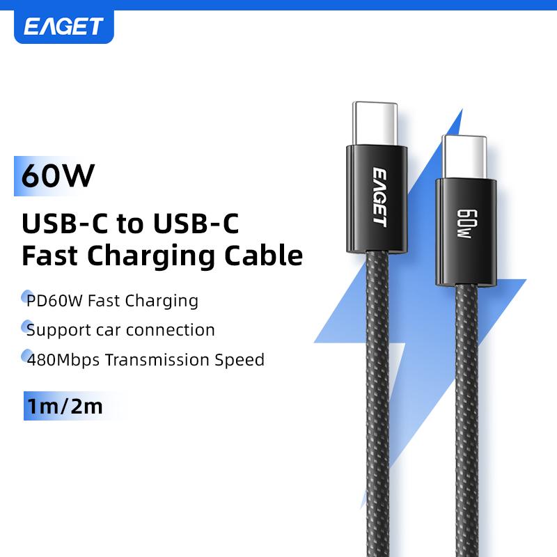 EAGET 60W PD USB Type C To Type C Cable Data Cord 48 Strands of Braided Yarn  Fast Charging  With for IPhone15, Android