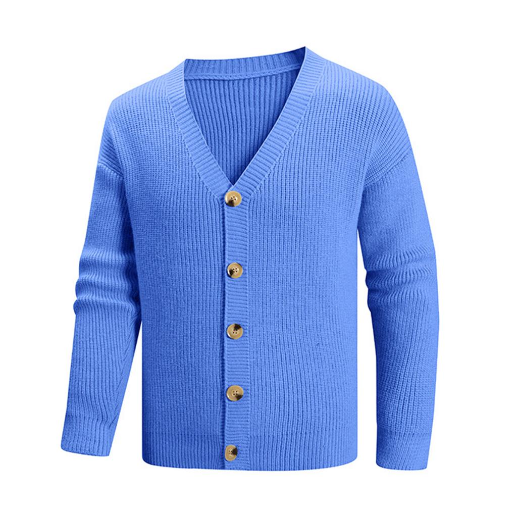 Мужской однотонный свитер, вязаный кардиган на пуговицах, куртка в британском стиле