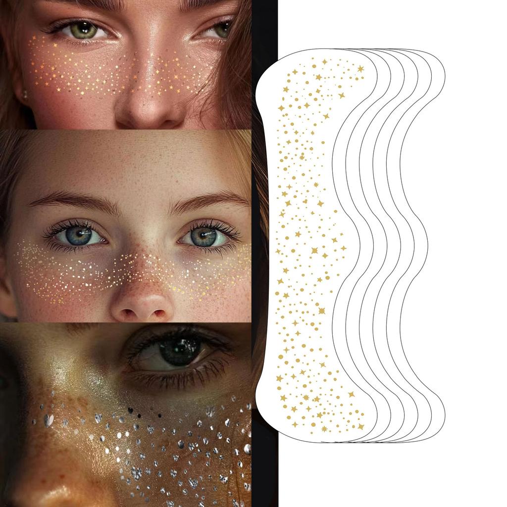 1pcs Fake Freckle Stickers for Women Waterproof Golden Glitter Temporary Tattoos for Face Makeup Holiday Music Party