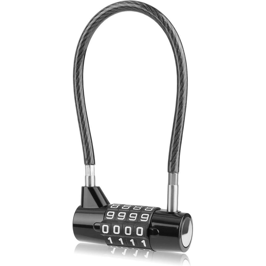 4 Digit Combination Cable Padlock with 7 inch(175 mm) Bold Steel Cable Long Lock Waterproof for Lockers, Bikes, Cabinets, Gates, Small Sheds