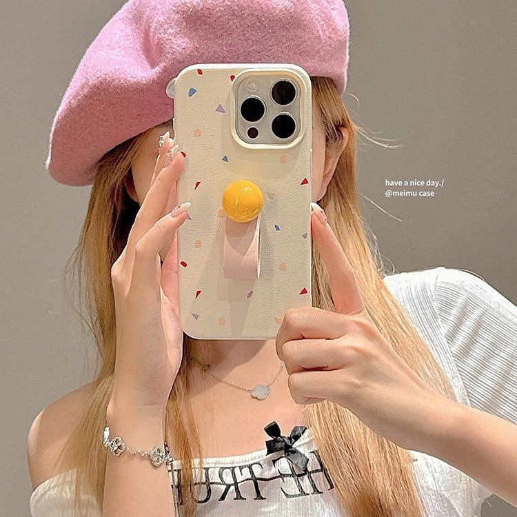 Japanese and Korean Ins Ribbon Ball Ring Buckle Suitable for IPhone16promax Apple 14 Phone Case 13/15