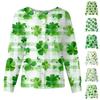 Женская повседневная модная блузка с длинным рукавом, воротником-стойкой и однобортной застежкой. Куртки-топы рабочей одежды с принтом ко Дню святого Патрика