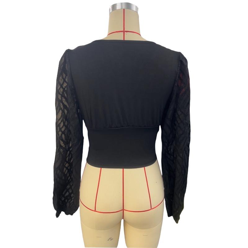 Футболка с длинным рукавом и V-образным вырезом для женщин с рукавами-фонариками и складками на талии, весна-осень, блузки и рубашки