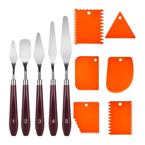 Artistic Texture Creation Tools 5Pcs Palette Knife with 6 Paint Scraper, Stainless Steel Spatula Metal Painting Knives for Artists Knife, Oil