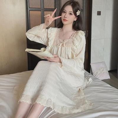 Женская пижама Sweet Princess Style с длинными рукавами - ночная рубашка больших размеров средней длины на весну и осень