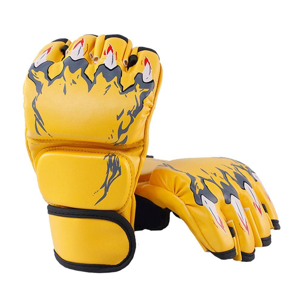 1Pair Leather Cushion Training Gloves Kickboxing Gloves for Adult Sanda Boxing UFC Training