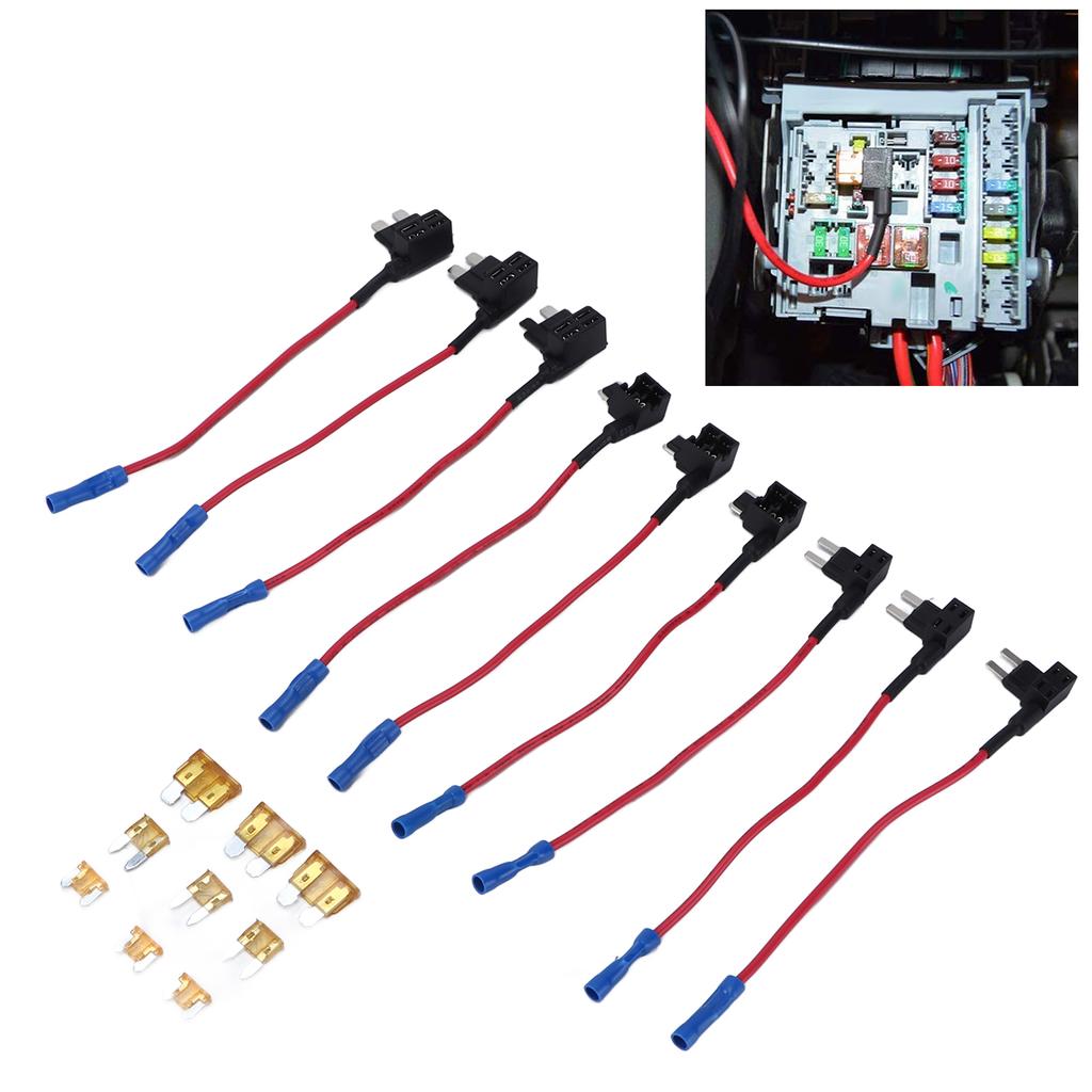 Набор из 9 адаптеров 12 В для подключения к цепи, 3 типа держателей предохранителей: стандартный, мини, низкопрофильный, с предохранителем-лезвием 5 А