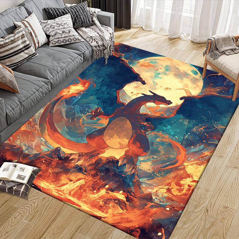 Charmander Pokemon2 Square Area Rug, Non-Slip Floor Mat for Living Room, Perfect Gift for Pokemon Fans