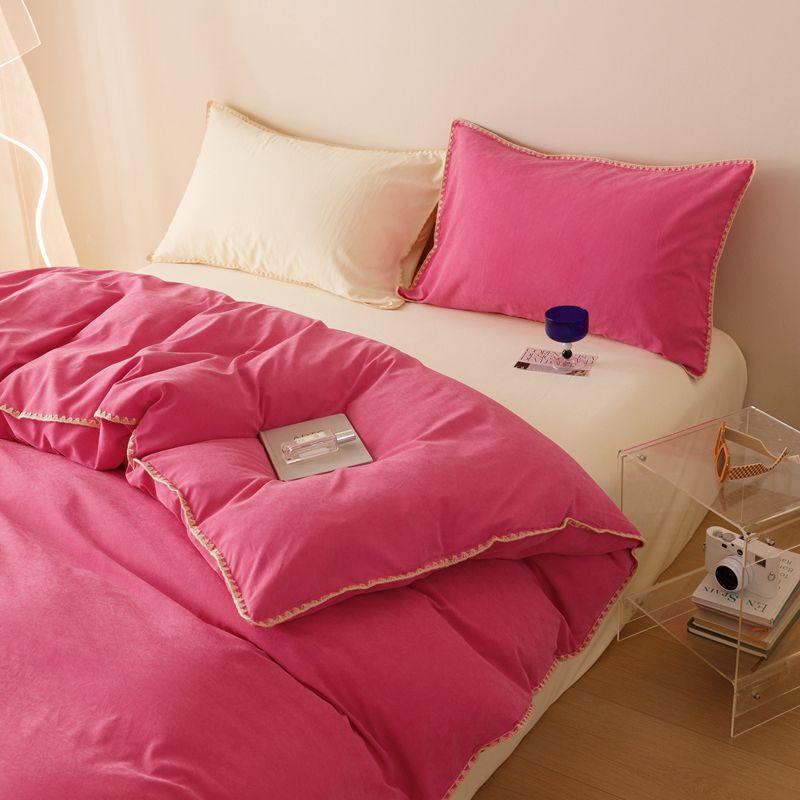 Striped Contrasting Color Student Dormitory Bed Solid Color Four Piece Set