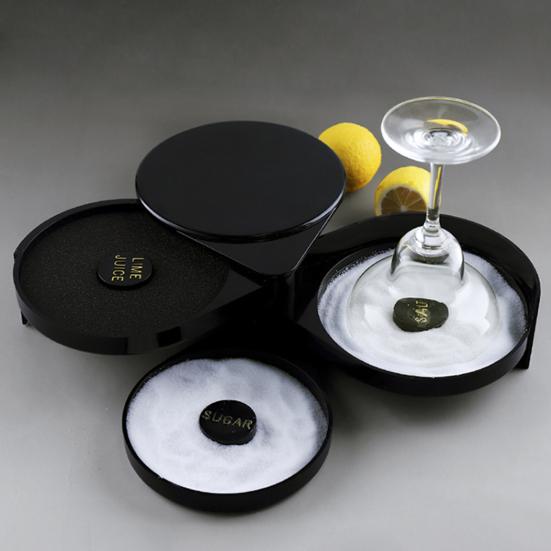 Glass Rimmer Food Grade Smooth Edge Multi-layer Dustproof Rotatable Multipurpose Plastic 3-Tier Bar Glass Cocktail Sugar Salt Rimmer Kitchen Supplies