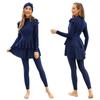 Women Muslim Bathing Suit With Cap 3 Pieces Stitchwork Swimsuit Beachwear Women Swimwear Long Sleeve Islamic Burkinis Wear Bathing Suit Whole Swimsuit