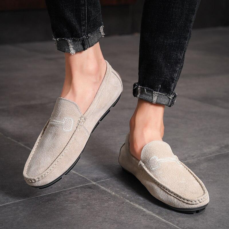 Замшевая мужская обувь, повседневные роскошные брендовые мужские лоферы, дышащая обувь для вождения, мужские мокасины