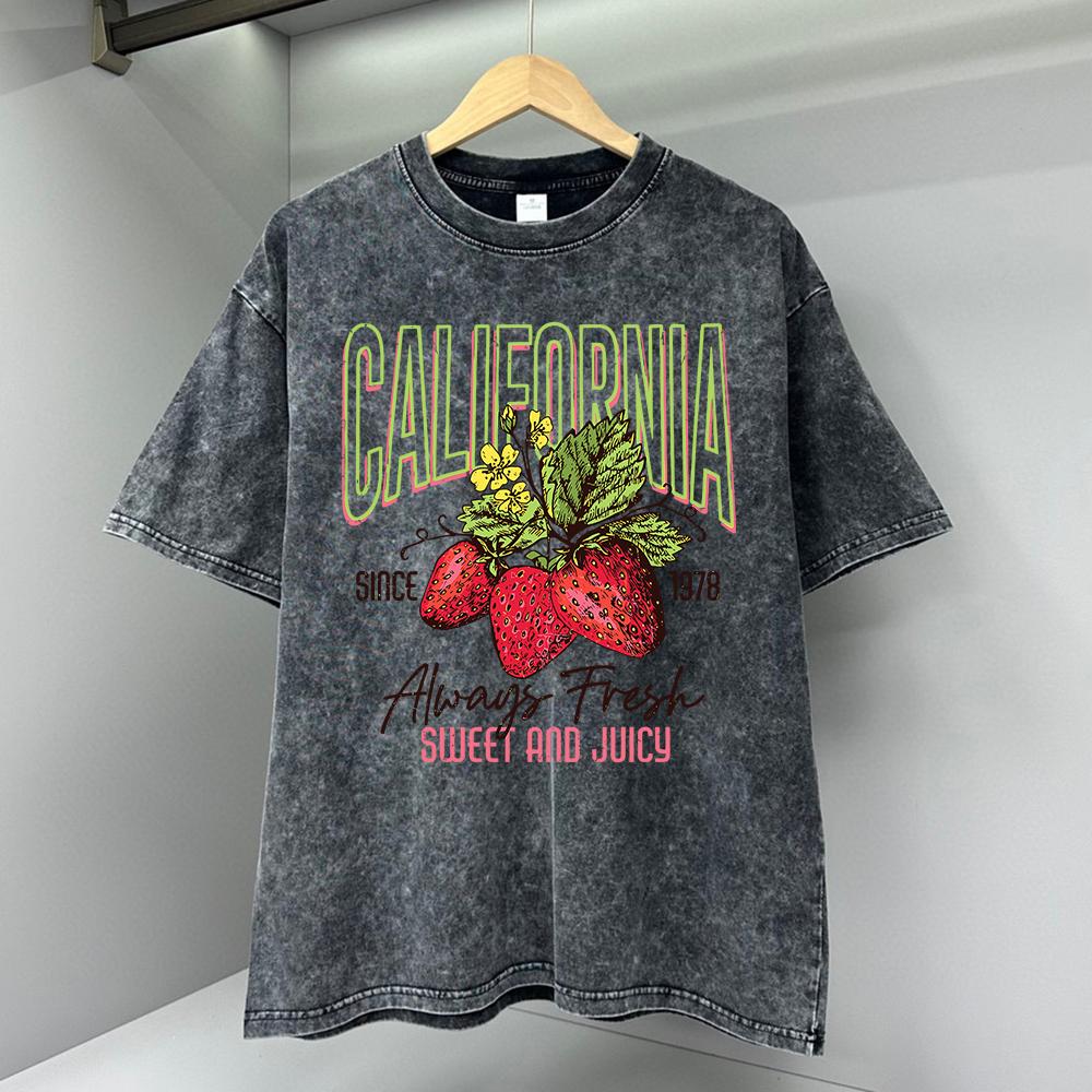 Мужские футболки с принтом «Калифорнийская клубника», винтажные дышащие топы, повседневная футболка, хлопковая футболка Harajuku