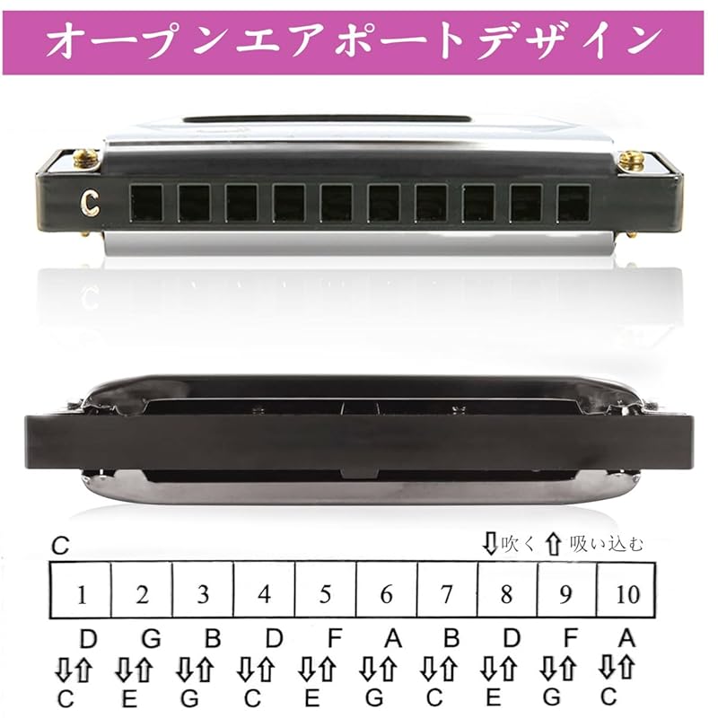 EVERJOYS Diatonic Harmonica 10 Holes Blues Harp Comes with Case, Polishing Cloth, and Instructions C Tone (pink)