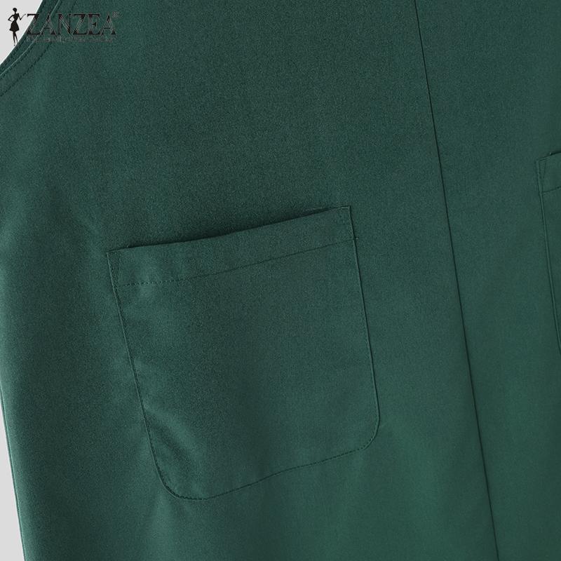 ZANZEA Женское повседневное свободное платье трапециевидной формы без рукавов с карманами и подтяжками