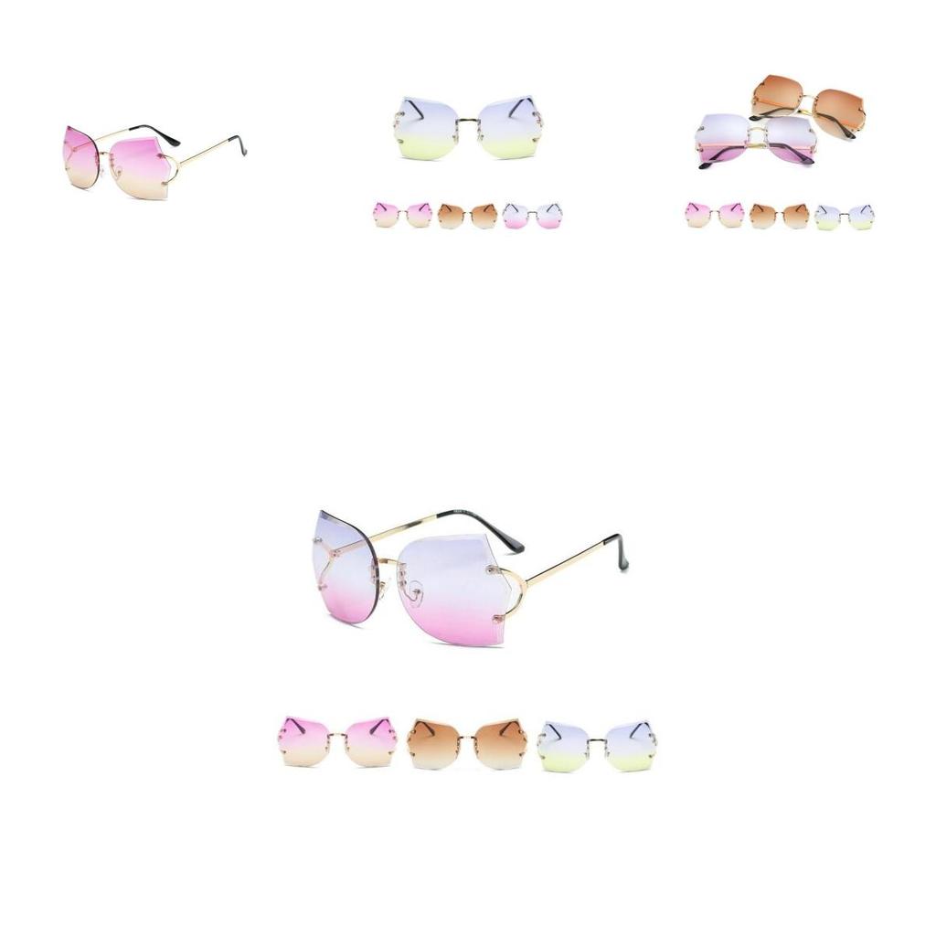 Rimless Transparent Women Glasses Oversized Clear Lens Sunglasses Color Gradient