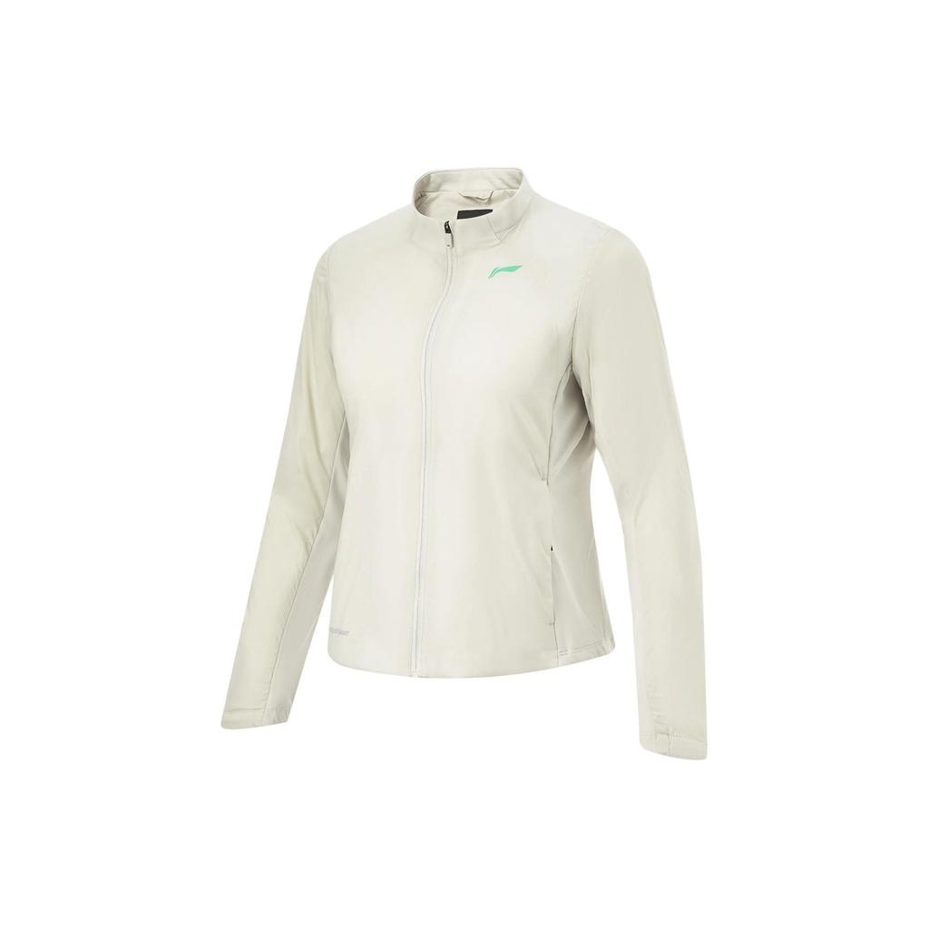 Li Ning Running Series однотонная спортивная ветровка с воротником-молнией для женщин, верхняя одежда серебристо-березово-серого цвета AFMU002-2