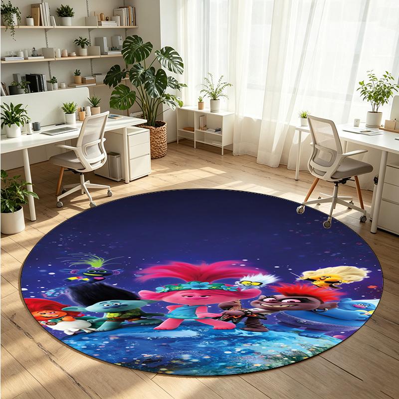 Trolls Printed Round Crystal Velvet Rug Soft Non Slip Floor Carpet For Bedroom Holiday Gift