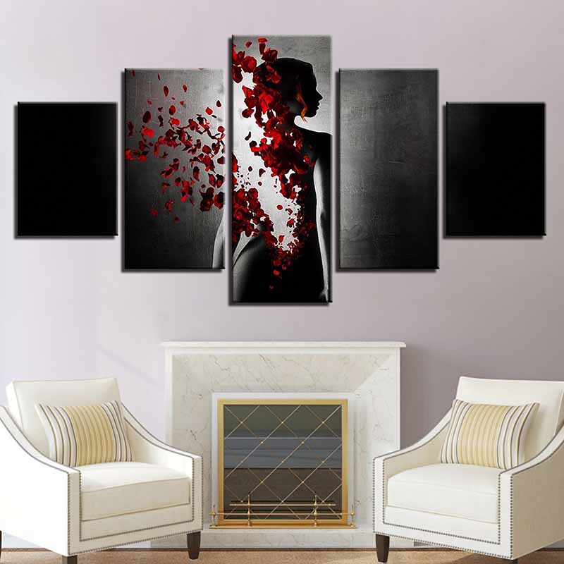 5 Panels Petals Woman Figure Canvas Painting Modern Posters and Prints Wall Pictures for Living Room Home Decor No Frame