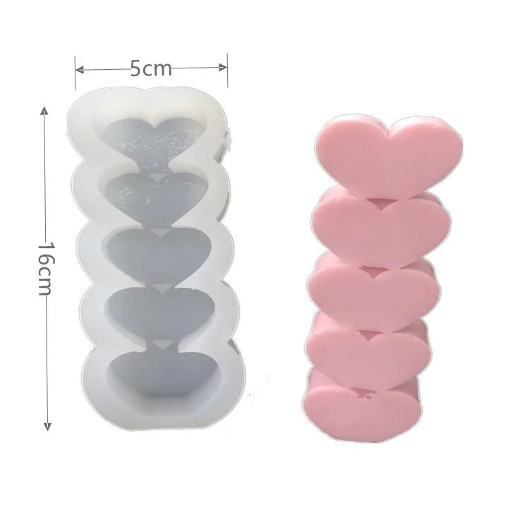 5 Holes Creative Love Shape Candle Mold Creative Baking Chocolate Korean Aromatherapy Mousse Cake Silicone Molds Accessories
