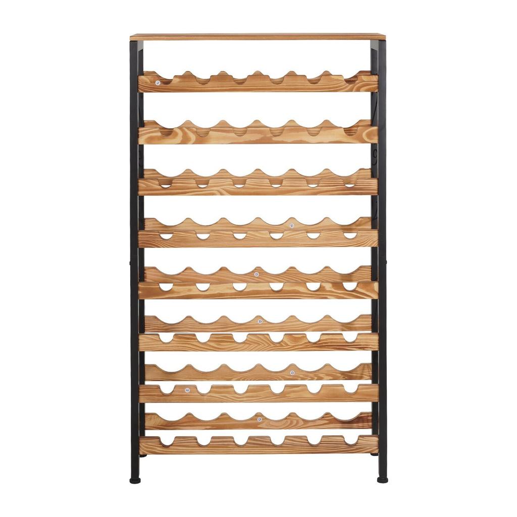 48 Bottle Wine Rack,8-Tier Iron Wine Bottle Holder With Wood Table Top,Freestanding Floor Display Wine Storage Shelves,For Kitchen Pantry, Cellar,