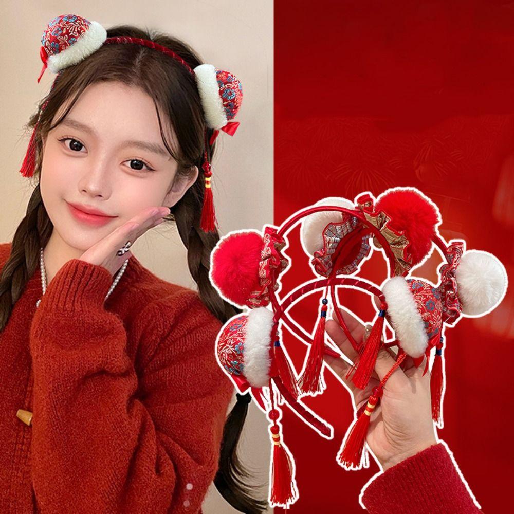 Tang Suit Hair Hoop Chinese New Year Headwear Fuwa Red Hairband Simple Hanfu Hair Sticks Girls
