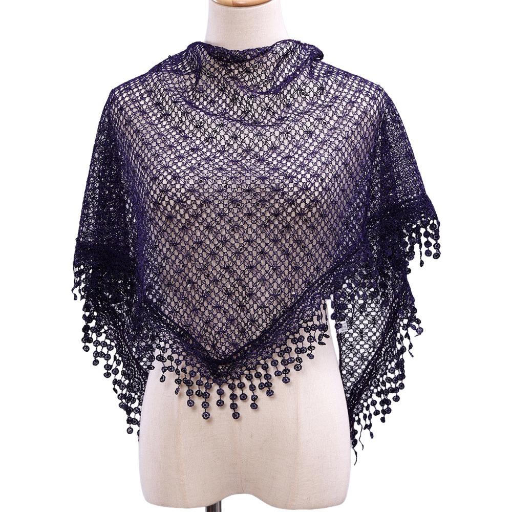 Breathable Tassels Lace Head Scarf Elegant Lace Flower Polyester Hollow Triangle Scarf Triangular Sequin Decor Scarf