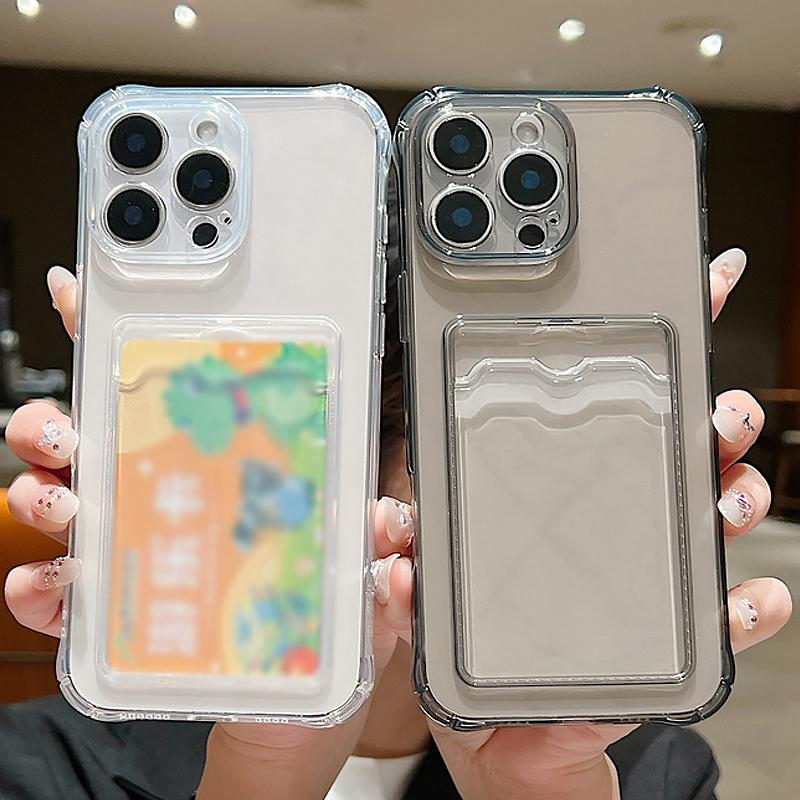 Card Bag Pocket Transparent TPU Phone Case For iPhone 16 15 14 13 12 Pro Max 16 Pro 11 Soft Shockproof Clear Silicone Back Cover