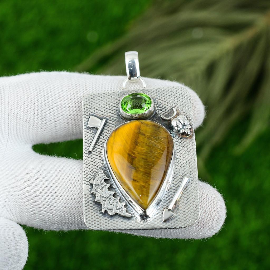 Gift For Women Jewelry Pendant 925 Sterling Silver Natural Tiger Eye Gemstone