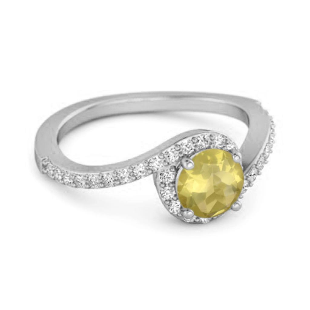 Lemon Quartz Halo Twist Pave Band Ring - 925 Sterling Silver