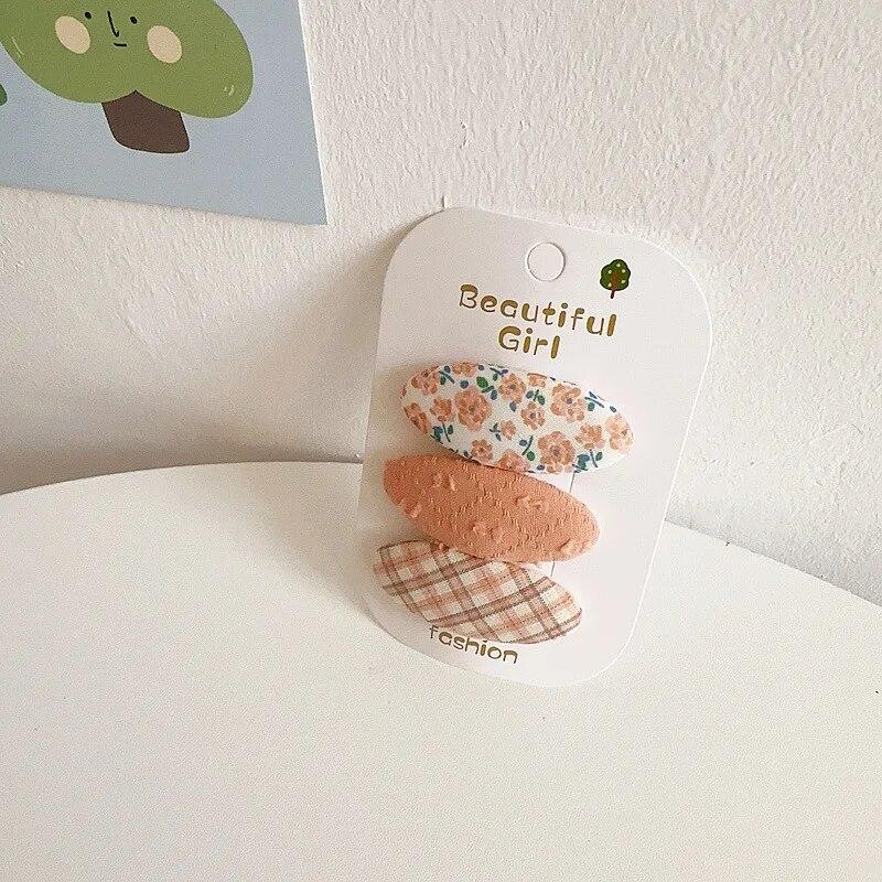 3 шт./компл. заколка для волос в стиле ретро, ​​однотонная полосатая заколка для волос для девочек, эстетичные винтажные заколки с цветочным принтом, детские головные уборы