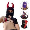 Handmade Balaclava Neck Protect Hat with Cute Devil Horn Winter Knit Hat Presents for Students Teens Cycling Skiing
