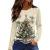 Женская модная повседневная футболка с разрезом по низу, круглым вырезом, длинными рукавами, свободного кроя, с рождественским принтом, женский топ