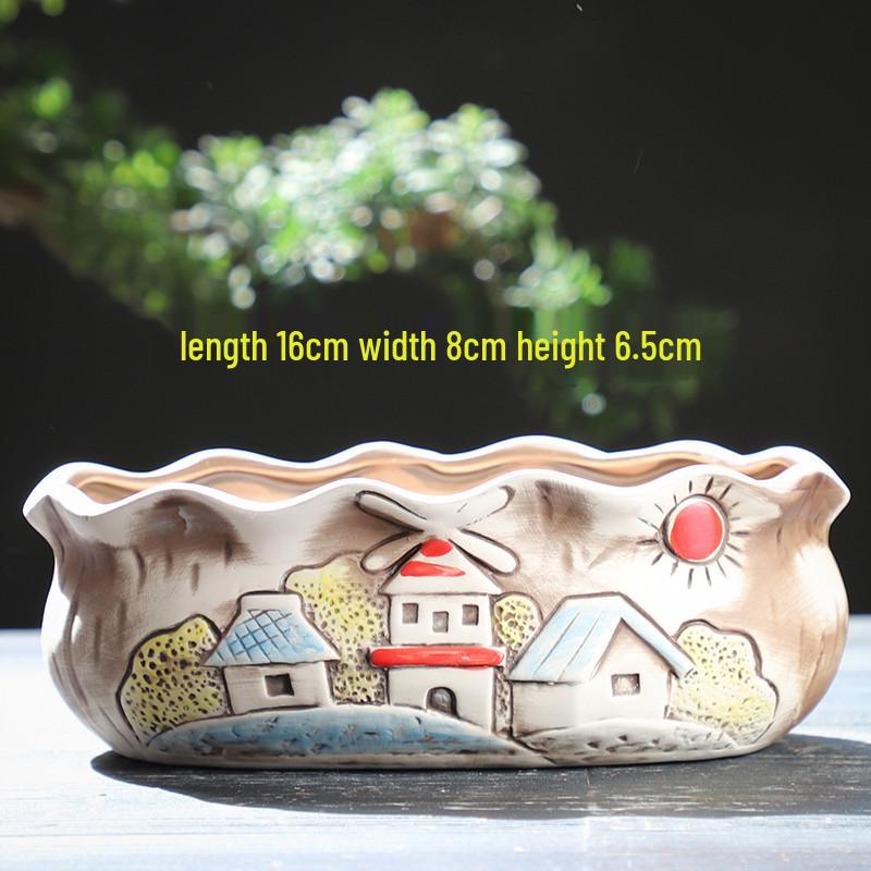 Мультяшный грубый керамический большой керамический горшок для суккулентов в стиле книжки с картинками