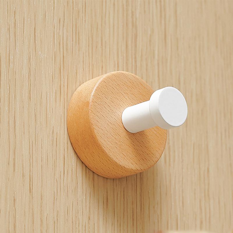 Wall Wood Hook Self-adhesive Round Key Coat Towel Hook Hanger for Bathroom Kitchen Accessories Room Decor Hook Storage Organizat