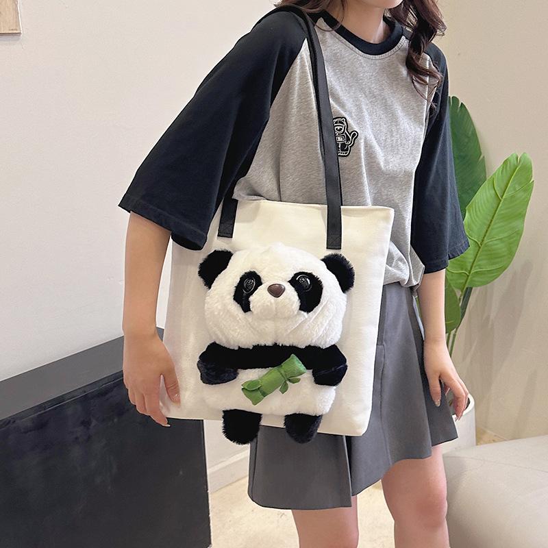 Сумка женская 2024 новая холщовая сумка, переносная сумка через плечо милая сумка-панда, повседневная сумка большой вместимости