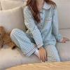 Long-Sleeved Pyjamas Women's Summer Casual Thin Section Korean Wind Students Plaid Doll Collar Homewear Suit