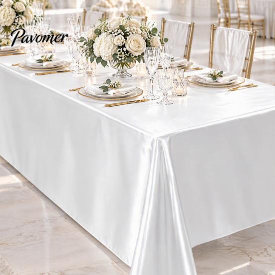 Protective Table Linen for Buffet Solid Color Satin Tablecloth, 102 x 57 Inch Rectangular Silky Cover, High Density Tablecloth Celebration Smooth