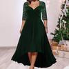 Women Prom Party Dress Low-cut V Neck Plus Size Big Hem A-line Half Sleeve Shiny Sequin Patchwork Irregular Hem Ankle Length Lady Spring Fall