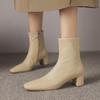 Krazing Pot Овчина Осенне-зимняя обувь Толстые каблуки Ботинки Челси Квадратный носок Теплые Ботильоны на молнии