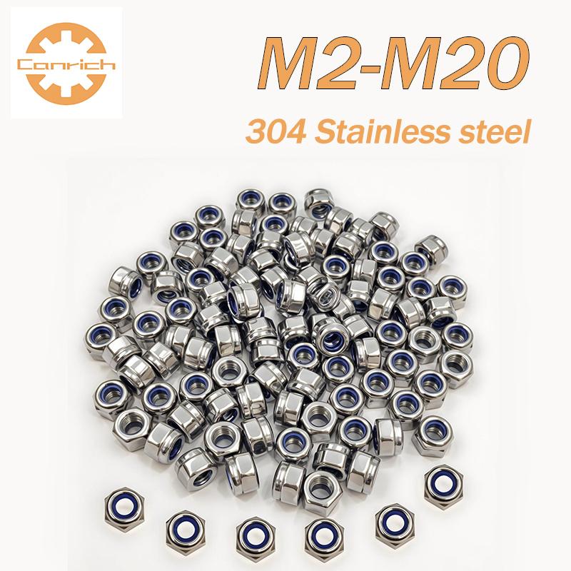 Nylon Lock Nuts M2 M2.5 M3 M4 M5 M6 M8 M10 M12 M14 M16 M20 304 Stainless Steel Hexagon Anti-Slip Automatic Lock Nut DIN985